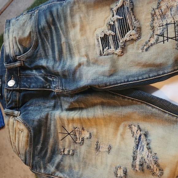 Embellish Distressed Blue Jeans for Men - Picture 2 of 8